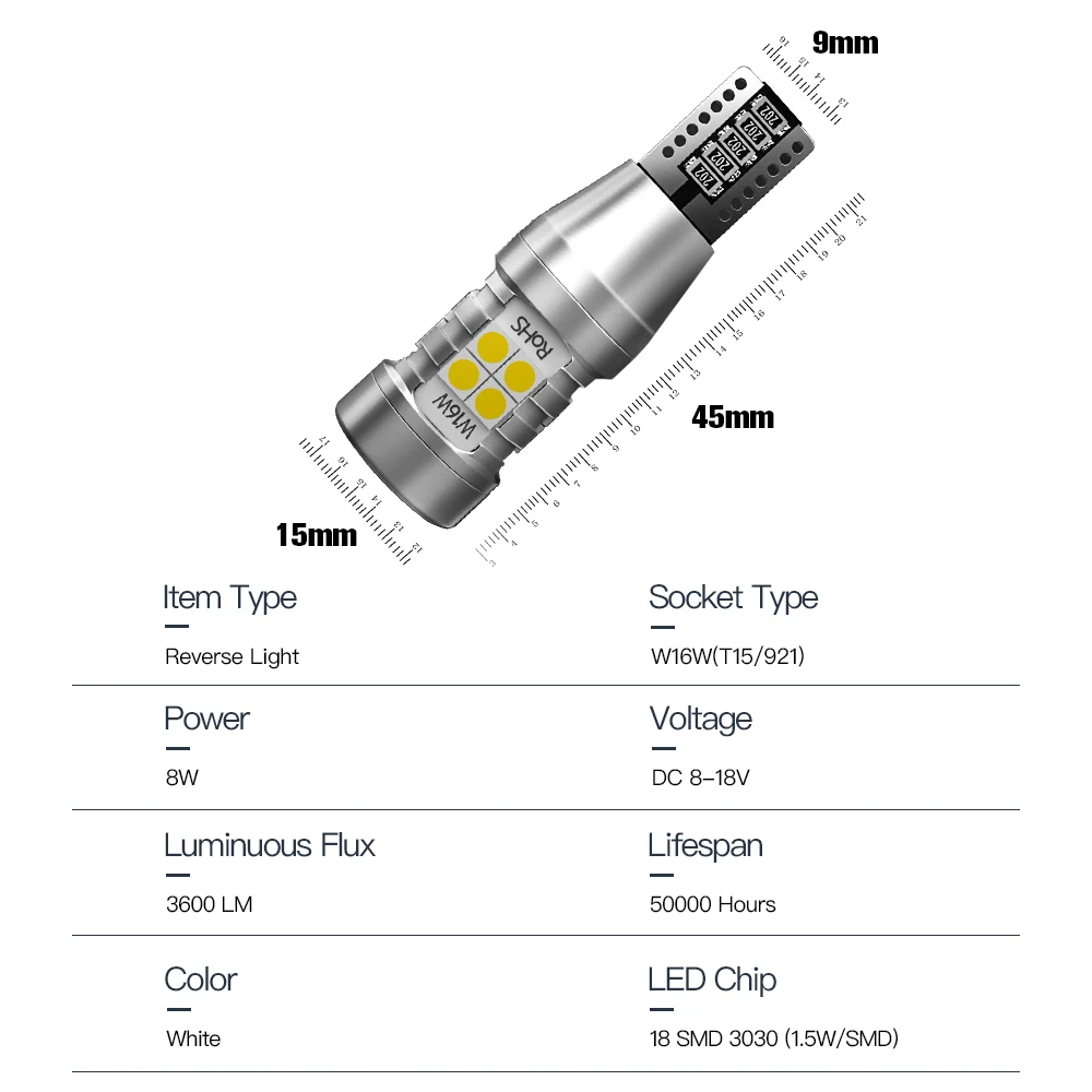 2pcs W16W T15 921 Canbus LED Reverse Light Blub Backup Lamp For BMW E81 E87 E88 E82 E90 E92 E91 E60 F10 F07 E61 F11 1 3 5 Series - купить по