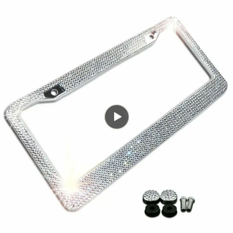 

Silver Diamond Bling Glitter Crystal Rhinestone Portable License Plate Frame Durable Car License Plate Frame Universal