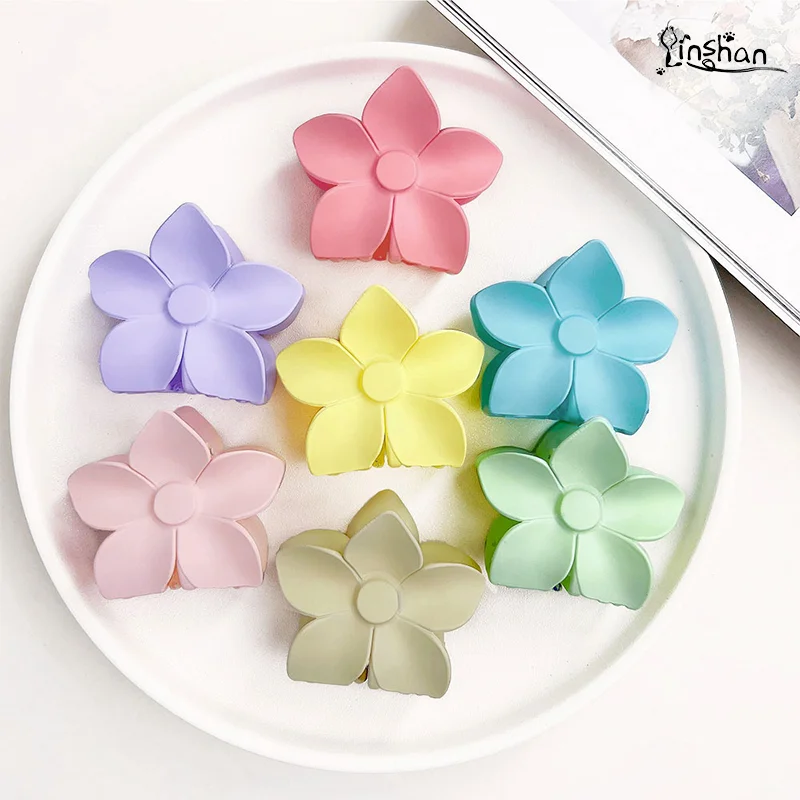 

Lin Shan Senior Sense Flower Hair Clip Sweet Candy Color Ponytail Grab Clip New Five-Petal Flower Shark Clip Hair Accessories