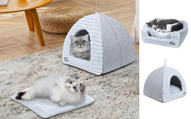 

Cat Houses For Indoor Cats Semi Enclosed Cat Bed Non Slip Pet Kennel Gray Kitten House Nest Cat Round Bed House Kennel Nest