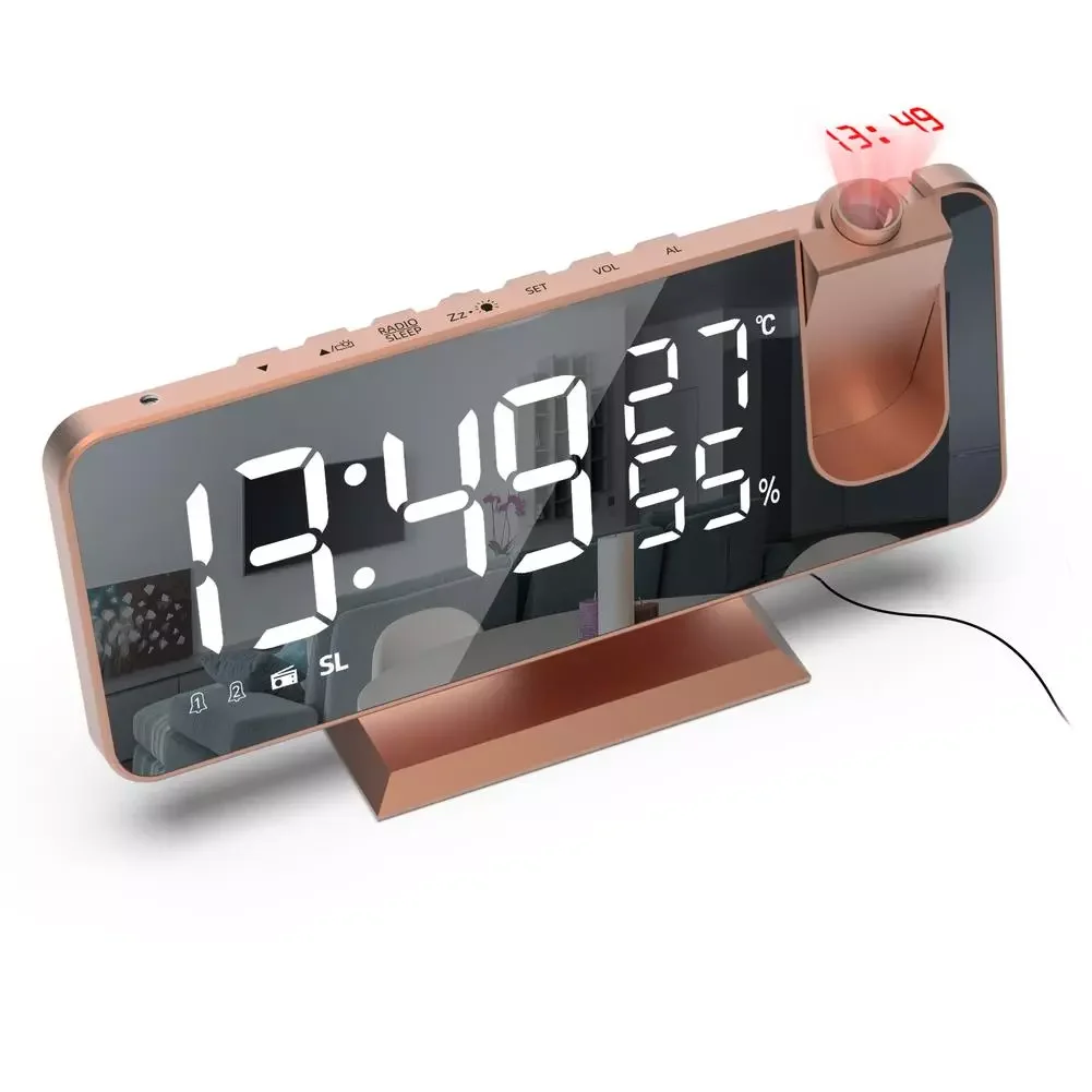 

Alarm Clock Radio Timer Projection Snooze Clocks LED Double Weather Temperature Desk Time Date Display USB Charger Home