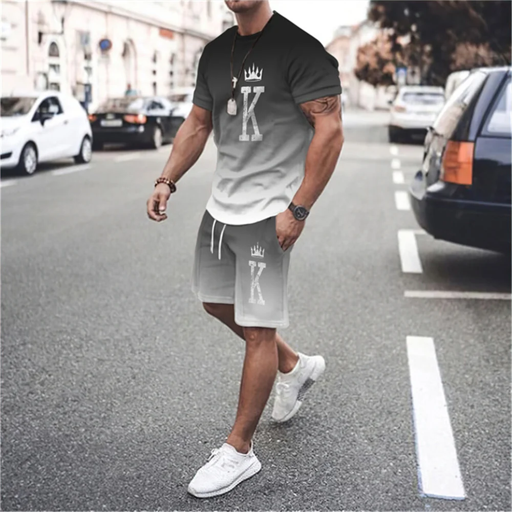 New Summer Men's Smiling Face 3D Printed Sports Suit Oversized Clothing Casual Outdoor T-shirt Shorts Short Sleeve 2-piece Set