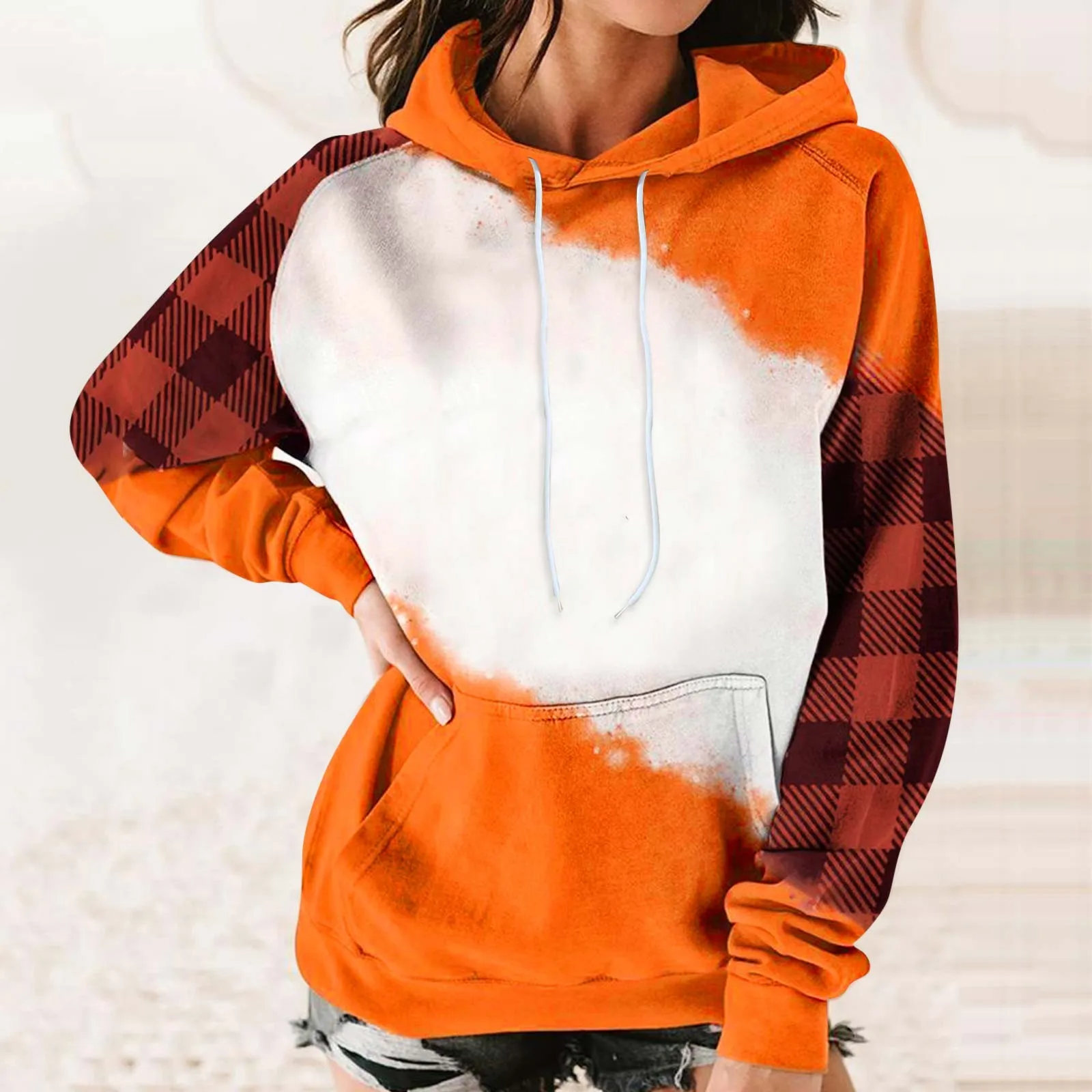 

Women Hoodie Sweatshirt Tops Women Patchwork Print Drawstring Womens Pullover Shirt Zip up Sweaters Women Soft Hoodie Women