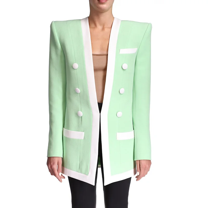 HIGH STREET 2022 Newest Designer Jacket Women's Double Breasted Color Block Blazer