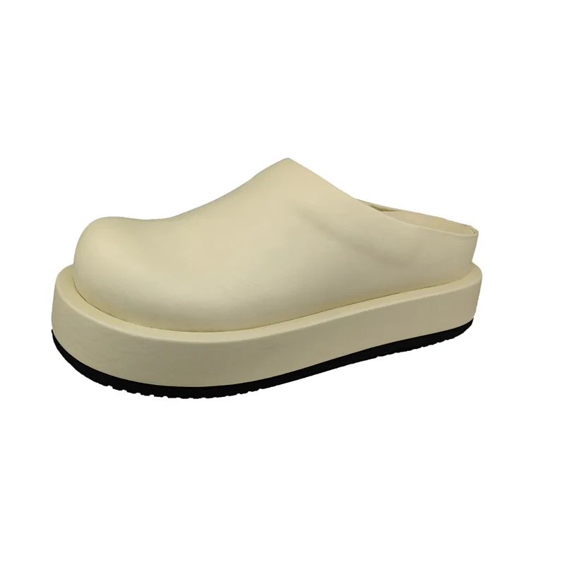 Closed Toe Half Slippers Women's Outer Wear Summer New Genuine Leather Sandals Thick Bottom Big Head Ugly and Cute Lazy Shoes