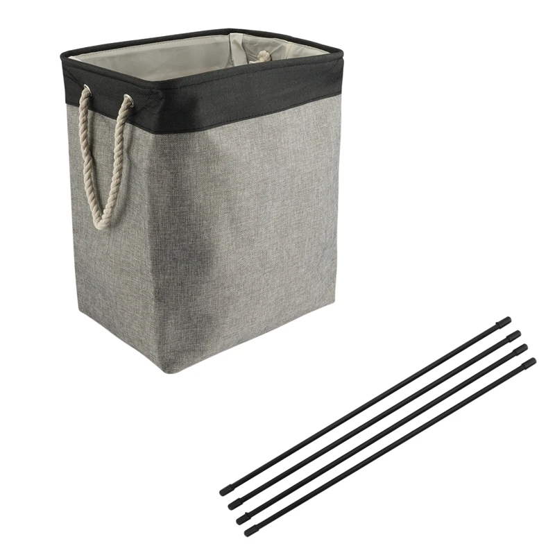 

BMDT-Cotton Linen Folding Laundry Hamper Large Storage Waterproof Dirty Clothes Bucket With Support Rod Home Laundry Basket