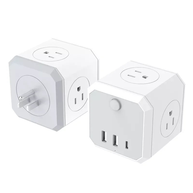 

EU US Plug Power Strip with 3 AC Outlets 2 USB Charging Ports 1 Type C 5V 2.4A Adapter 6-in-1 Plug Socket On/Off Switch