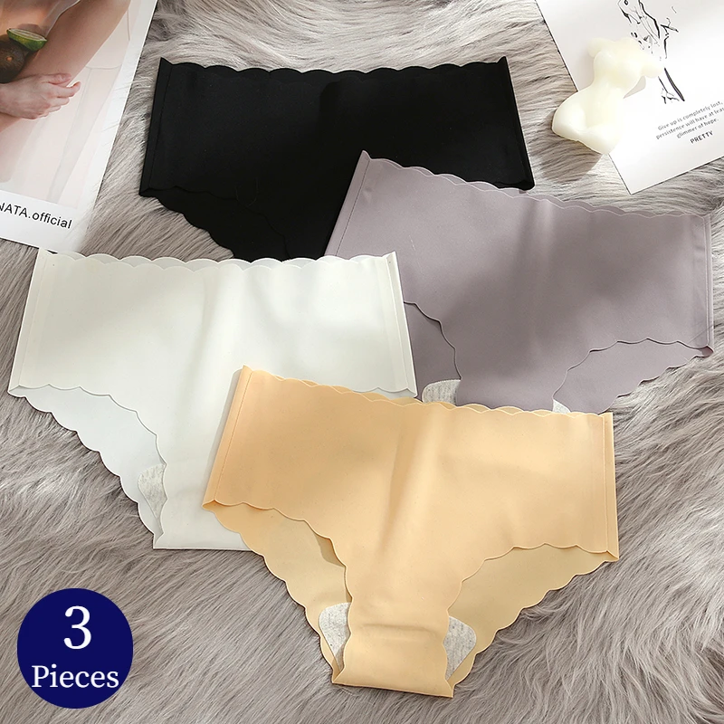 

WarmSteps 3PCS Women's Panties Set Seamless Underwear Wavy Edge Sweet Briefs Silk Satin Soft Lingerie Sports Underpants Hot Sale