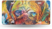 anwei pug dog painting art novelty car 6x12 aluminum front vehicle license plate frame vanity tag sign