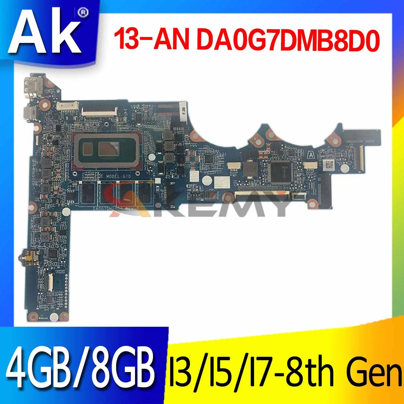 

L37350-601 L37350-601 Laptop Motherboard DA0G7DMB8D0 w/ i3 i5 i7 8th Gen 4GB 8GB RAM for HP Spectre 13-AN 13-AN00 Laptops UMA