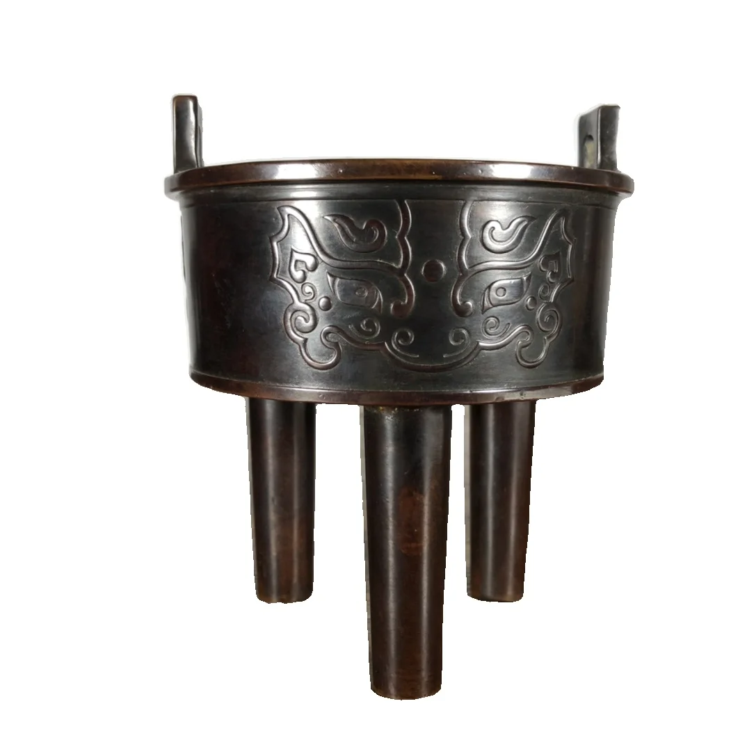

LAOJUNLU Copper Square Ear Stove 12Cm High Chinese Traditional Style Antiques Fine Art Gifts Crafts