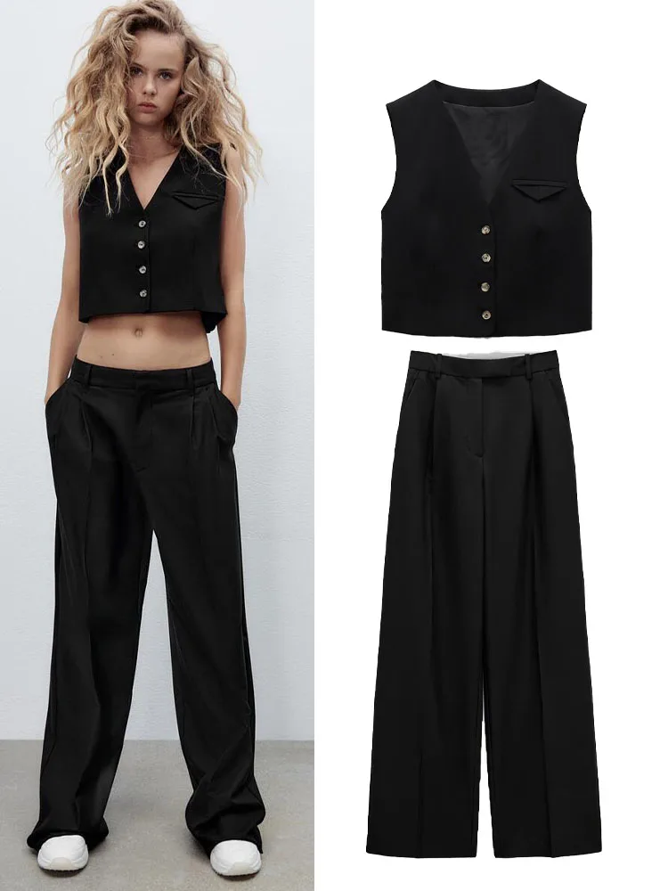 

spring new women's clothing Versatile casual V-neck sleeveless strappy vest and high-waisted suit wide-leg pants
