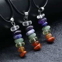 7 chakra natural irregular gravel healing crystal pendant colorful crystal stone necklace energy balance amulet jewelry