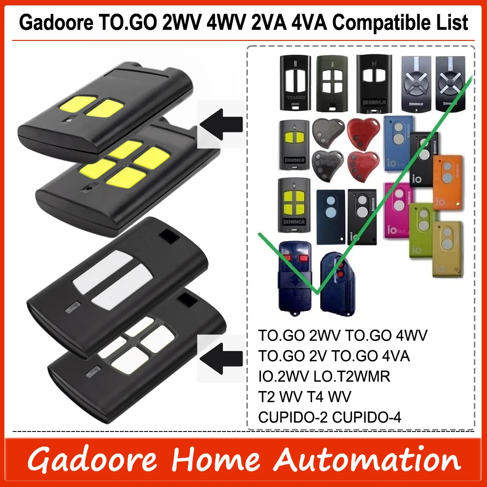 Gadoore TO.GO 2VA 4VA 2WV 4WV Пульт Дистанционного Управления Для Гаражных Ворот 433 МГц