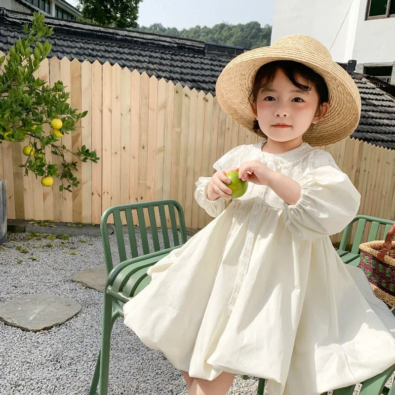 

New Korean Style Children's Dress Casual Spring New Girls Puffy Dress Sweet Girls Birthday Princess Dress Lace Baby Girl Clothes