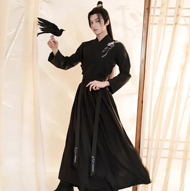 

Размера плюс 3XL Hanfu мужские старинные китайские Hanfu черные наборы мужской карнавал и Хэллоуин косплей костюм Hanfu наряд для мужчин большого размера