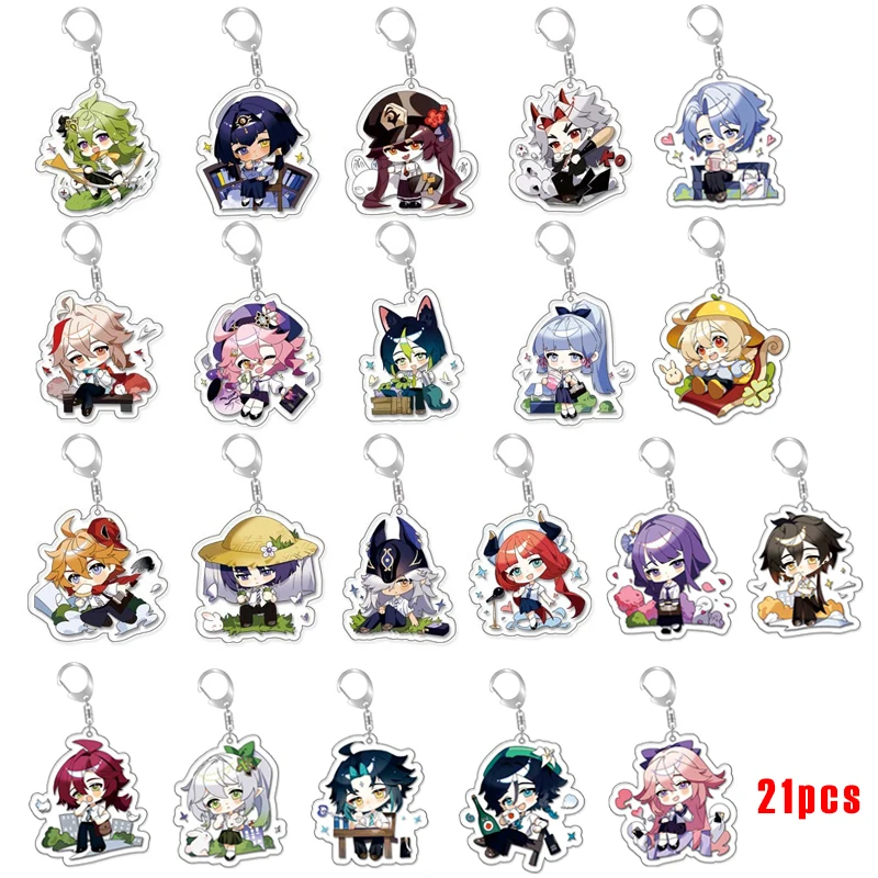 

21Pcs Game Genshin Impact Keychain Tighnari Lesser Lord Kusanali Nahida Cartoon Figures Anime Key Ring for Christmas Gift