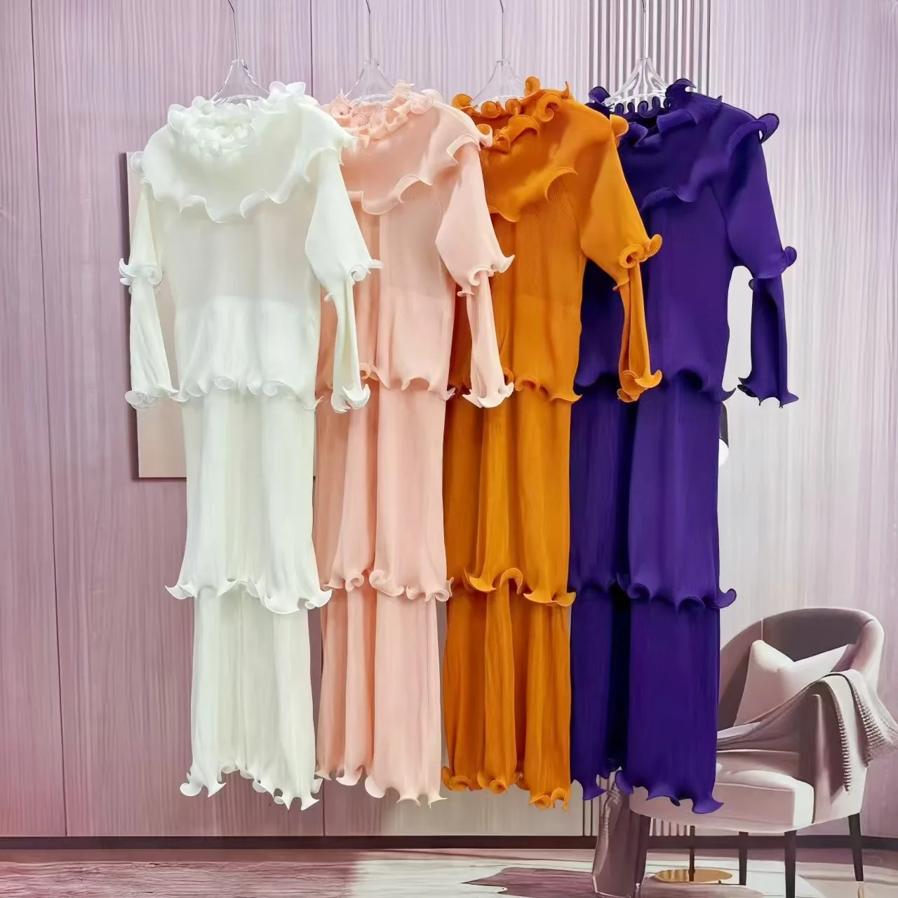 2024 Miyake летнее модное плиссированное платье тонкие узкие женские платья с