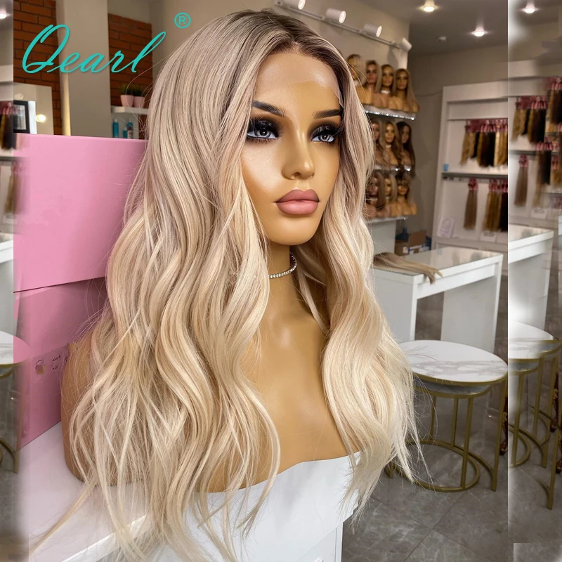 Свободные волнистые парики на полной сетке с эффектом омбре Платиновый светлый