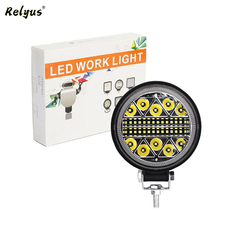 

New Car LED Work Lights 4 inch Spotlight 102W Round Flash Off-road Vehicle Roof Modified Lamps Truck Boat Automobile Accessories