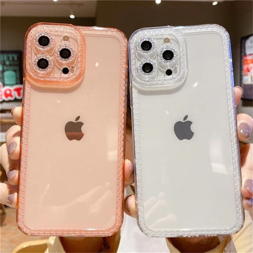 

Case for IPhone 13 12 11 Pro Max X XR XS Max 7 8 Plus SE 2020 Cover Soft Bling Transparent Lens Protection Glitter Diamond Cases