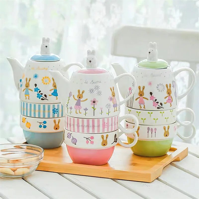 

Керамический многослойный чайник, набор чашек, корейский мультяшный фарфоровый набор для кофе и чая, стандартный 1 чайник, 2 чашки, наборы для чая, кофейный чайник