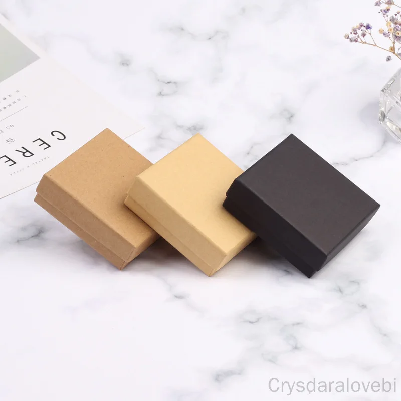 With Sponge Pad Black Kraft Paper Jewelry Organizer Box For Earrings Necklace Bracelet Display Gift Box