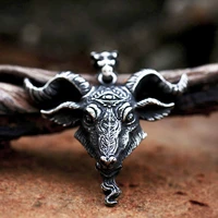 gothic lucifer satan goat head necklace pendant men chain vintage stainless steel satan pendant fashion motorcycle biker jewelry
