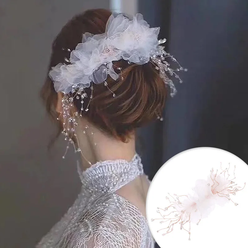 

Bridal Flower Headband Pearl Rhinestone Hairpin Headwear Floral Wreath Girls Jewelry Hair Ornaments Wedding Party Hair Accessory