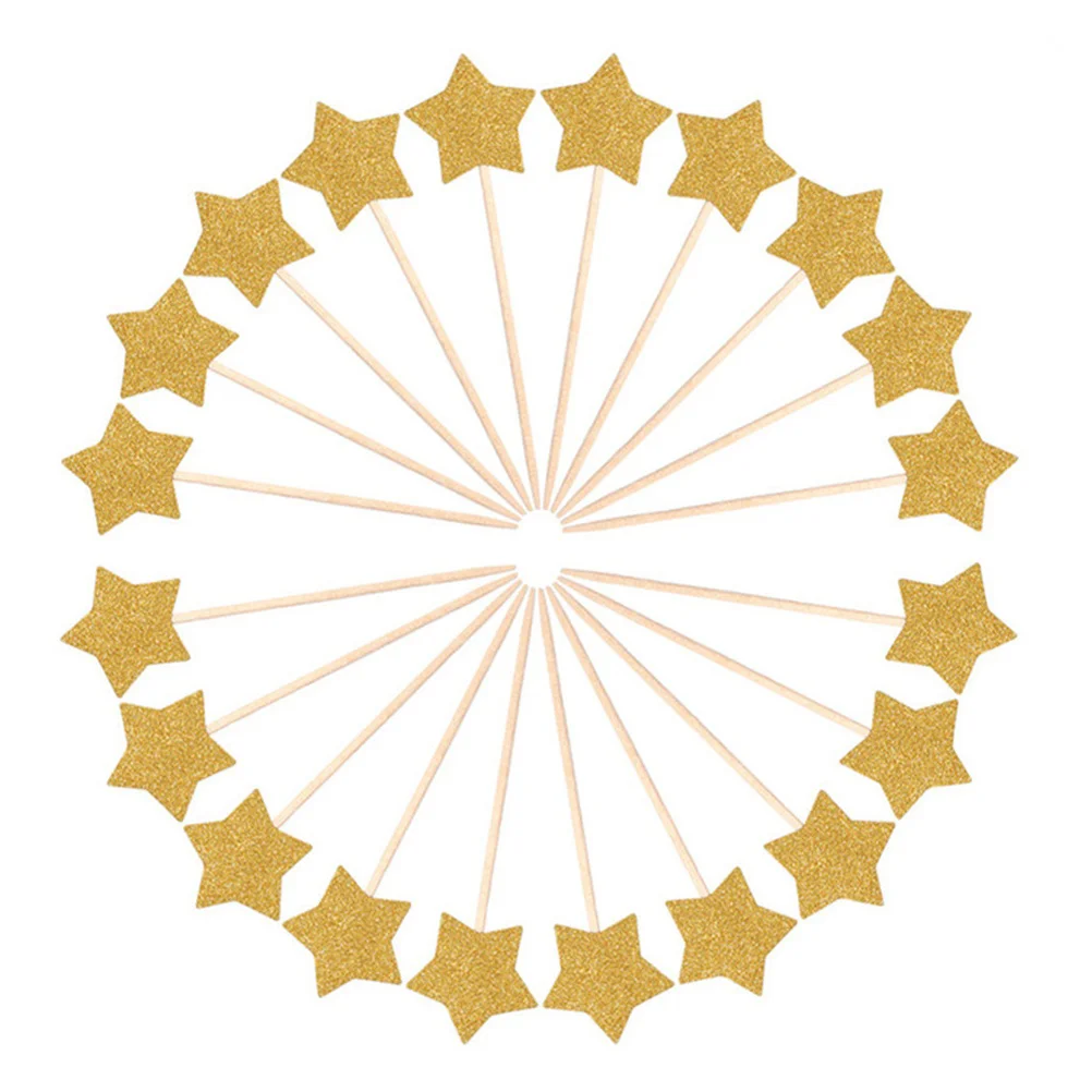 

36pcs Glitter Paper Star Cake Toppers Twinkle Cake Decoration Party Ceremony Cupcake Toppers (Gold)