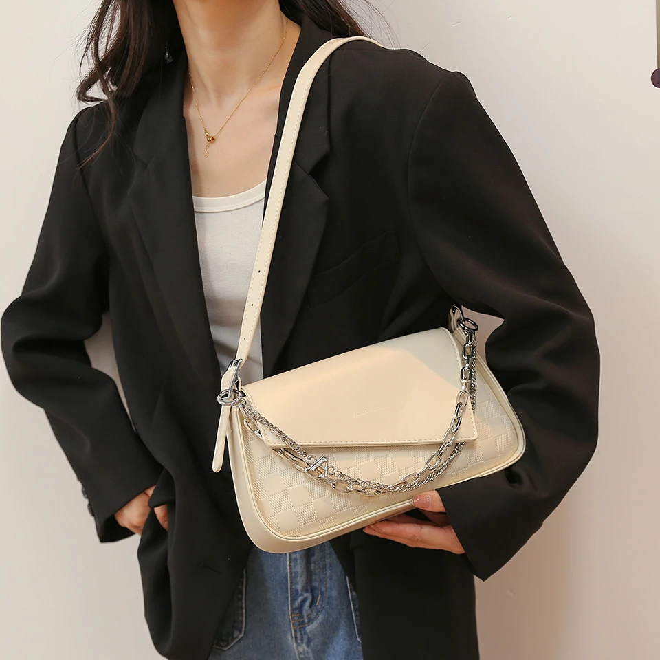 

Women Latticed Pattern Chain Slingle Shoulder Crossbody Bag Femme Lady Handbag PU Leather Sling Purse Satchel Messenger Tote Bag
