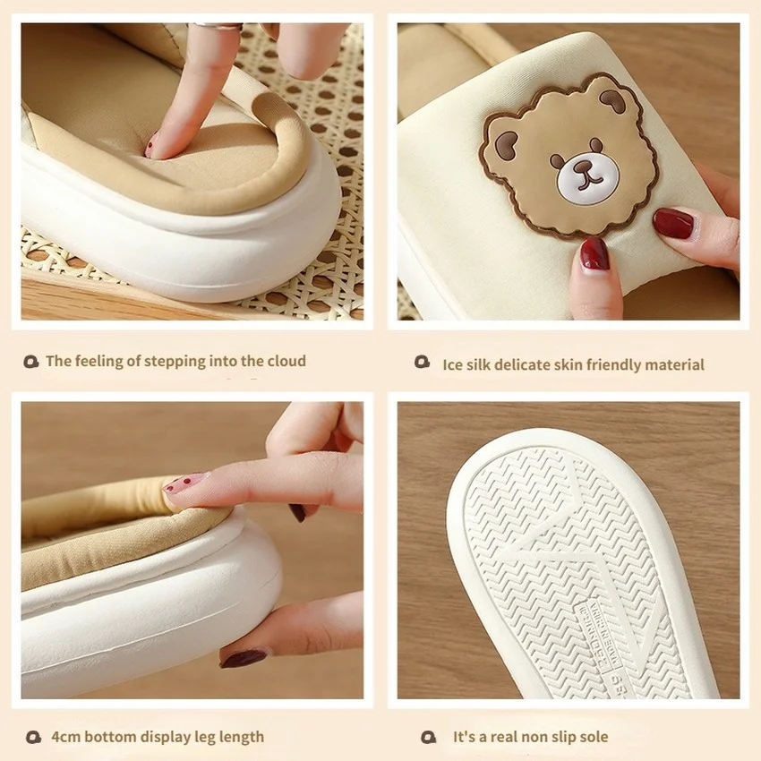 House Slipper Home Women Teddy Dear Linen Flax Indoor Soft Sole Non Slip Anti Skid Slides Female Spring Autumn Ladies Shoes Flat