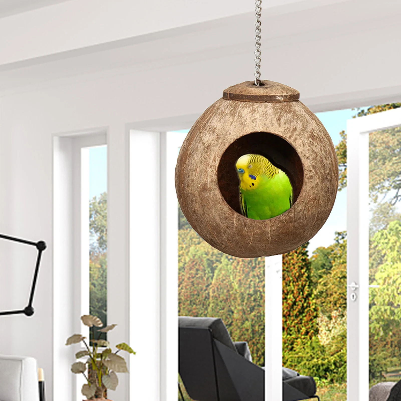 

Coconut Hide Bird Nest Bird House With Climbing Ladder Natural Hideaway For Parrot Parakeet Lovebird Canary Pigeon Pet Bird