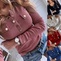 2022 new womens solid color long sleeved bottoming shirt fashion temperament slim joker trend ladies sweater tops