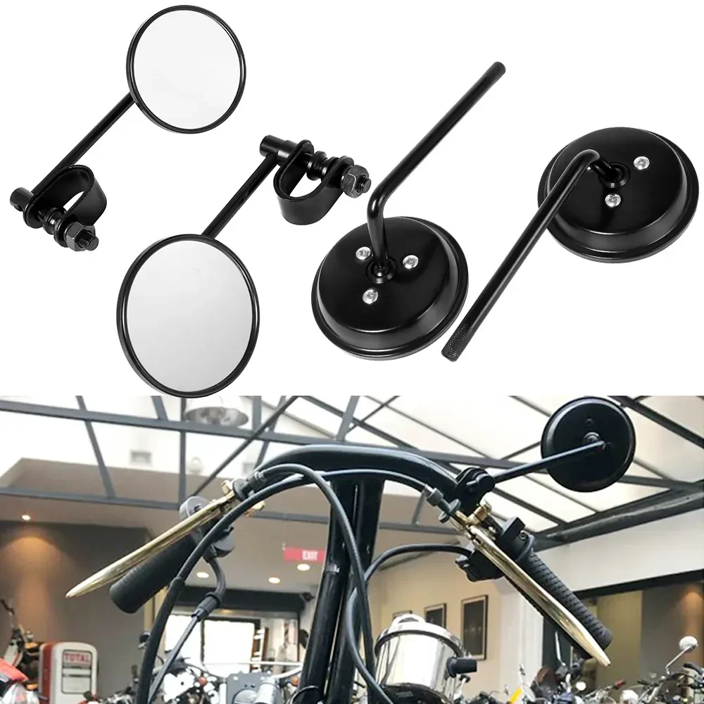 

22 25mm Motorcycle Handlebar Rear View Round Convex Clip-On Retro Mirrors for Harley Honda Kawasaki Cafe Racer Conversion Part