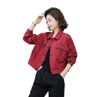 2022 new purple coat womens spring long sleeved jacket autumn korean version short tooling denim jacket baseball uniform w3118