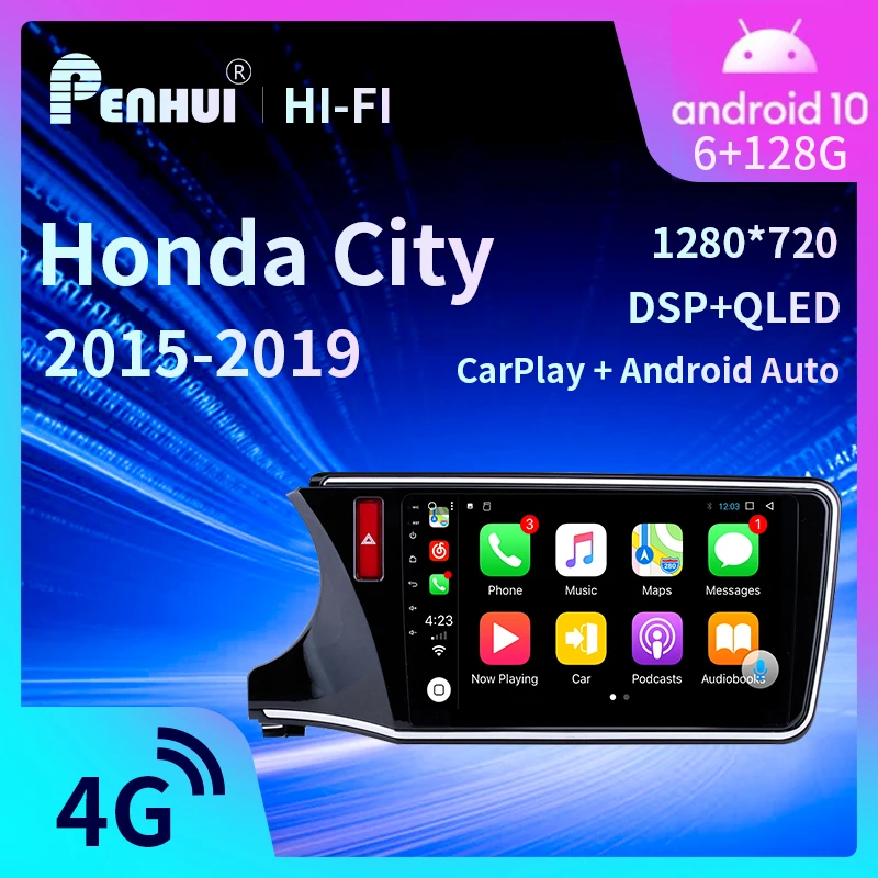 

Автомобильный DVD-плеер для Honda City (2015-2019), автомобильное радио, мультимедийный видеоплеер, навигатор GPS, Android 10,0, двойной Din