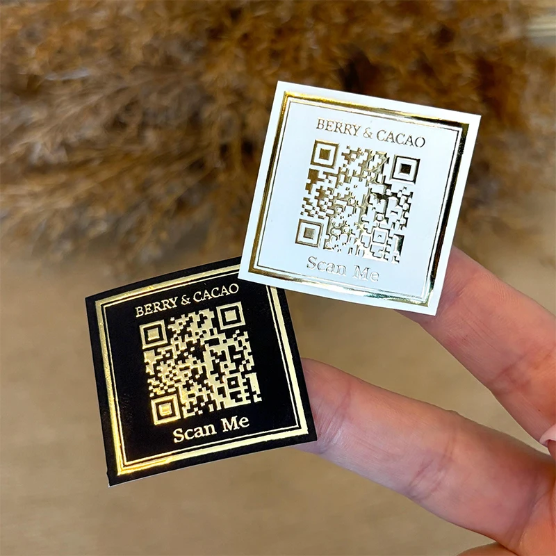 Фото 50 шт., золотые наклейки с QR-кодом, этикетки с золотой фольгой, персонализированные сувениры для свадьбы, вечеринки, товары, шоколадные наклейки №1