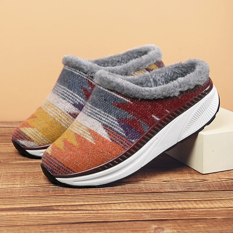 Зимние женские бархатные полутапочки большого размера хлопковые тапочки