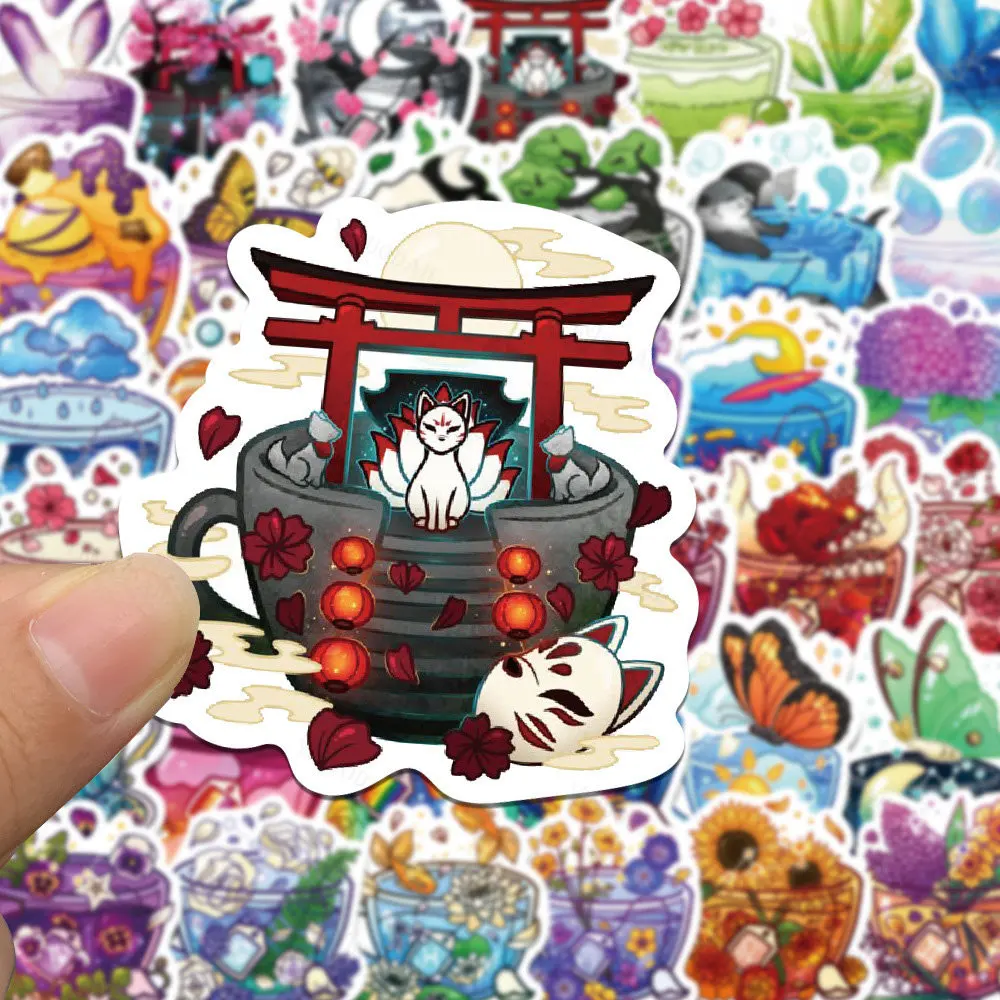 

100pcs INS Style Flower Drink Cup Cartoon Stickers Aesthetic DIY Scrapbook Phone Laptop Waterproof Cute Sticker Kids Toys