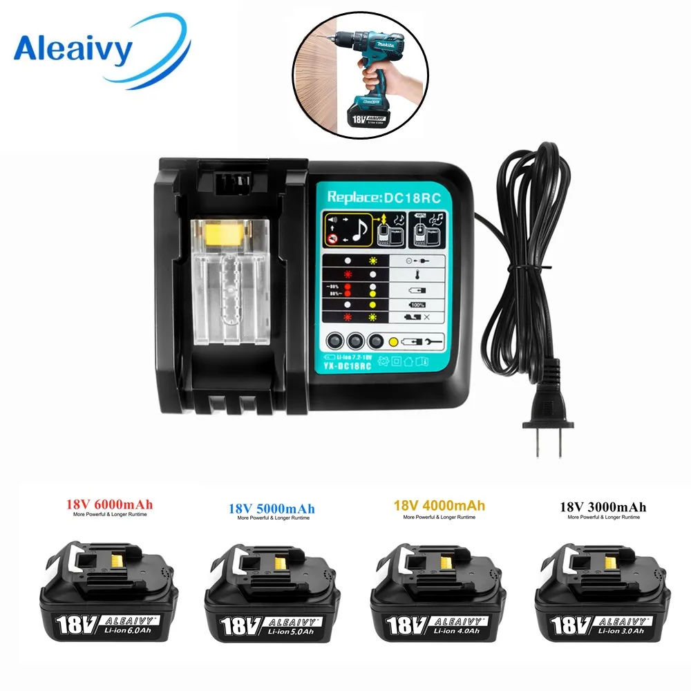 

18V 6.0Ah Rechargeable Li-ion battery For Makita power tool 18 v Batteries BL1840 BL1850 BL1830 BL1860B LXT 400 + Charger