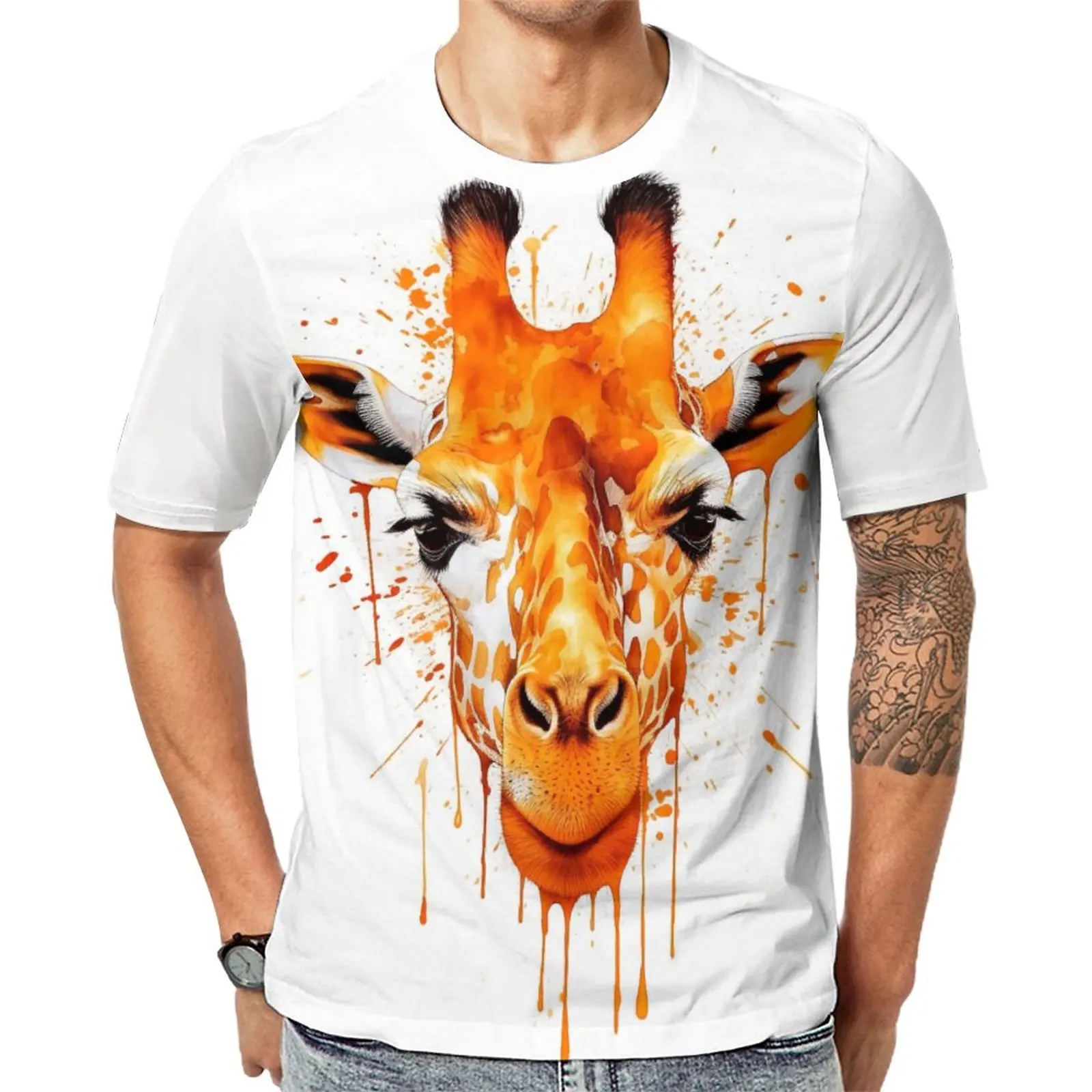 

Giraffe T Shirt Mens Ink Drawing Hyper Artistic Basic T-Shirts Summer Trendy Tee Shirt Short-Sleeved Graphic Big Size Tops