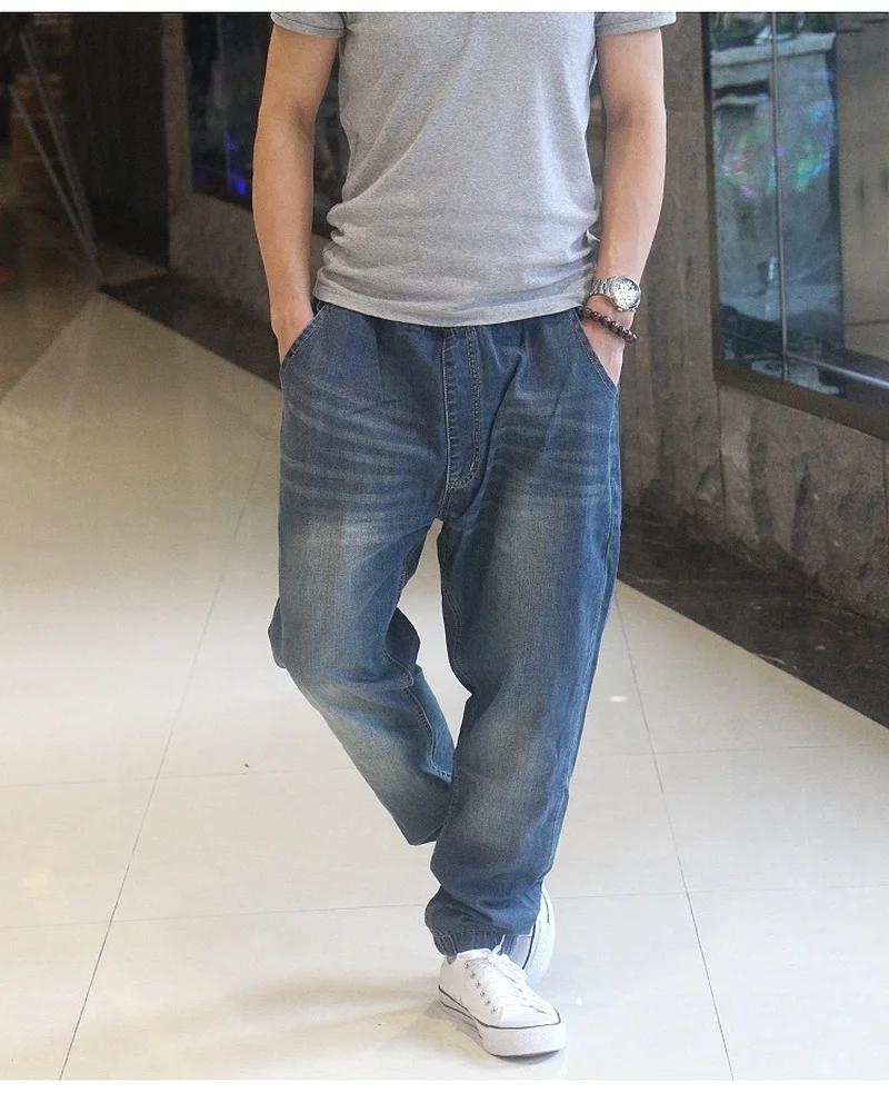 Men Jeans Streetwear Trend Hip Hop Pants Men Fashion Leggings Harem Pants Loose Large Size Jeans Elastic Waist Skateboard Pants