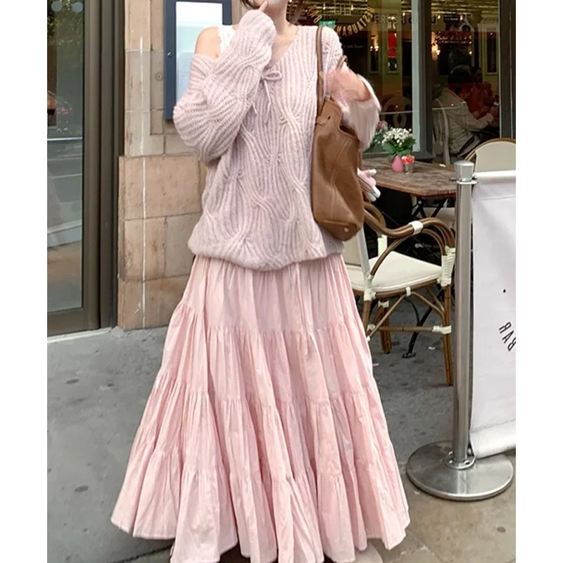 Осень/Зима 2024 элегантный повседневный однотонный костюм свитер с v-образным