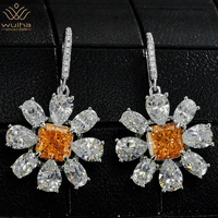 wuiha 925 sterling silver crushed ice cut 2ct2pcs fancy orange sapphire created moissanite diamond drop earrings for women gift
