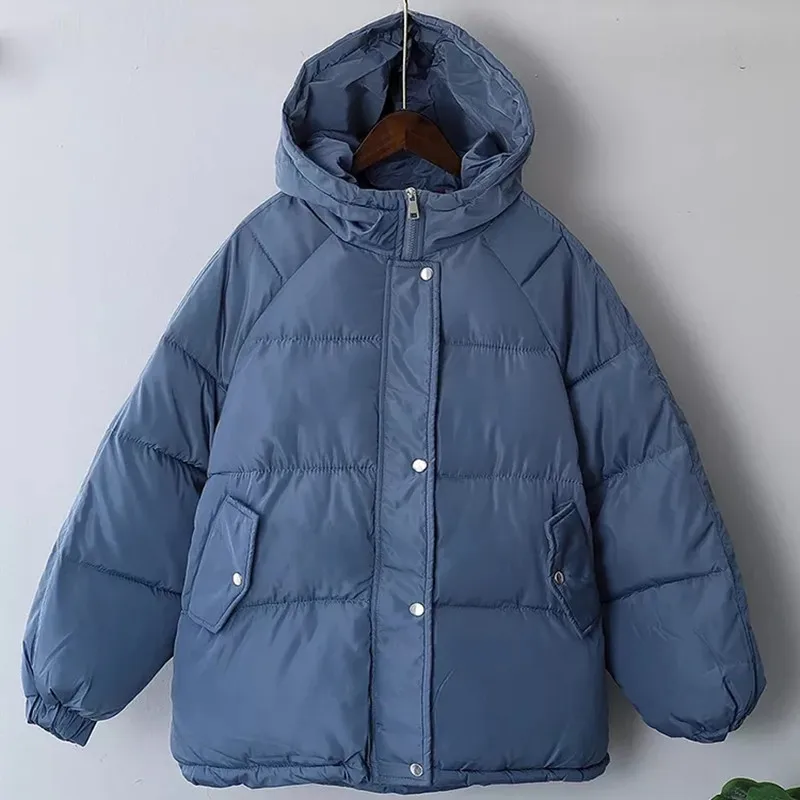 Women's Winter Jackets 2022 Thicken Warm Cotton Padded Coat with A Hood Korean Oversized Streetwear Blue Parka Elegant Outerwear
