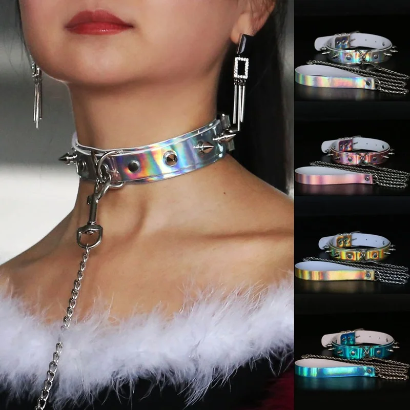 

Decopunk Design Sexy Choker Collar Long Chain Big Round Leather Choker Bondage Goth Jewellery Women Gothic Necklace Punk Jewelry