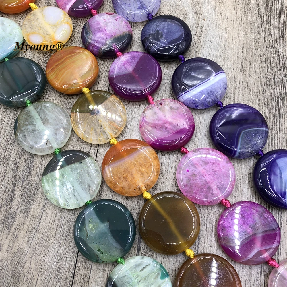 

33MM Large Multicolor Agates Quartz Round Slice Pendant Beads MY220727