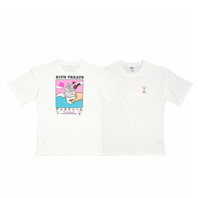 

Kith Limited Short-Sleeved T-shirt Paper Cup Ice Cream Mt. Fuji Brooklyn Bridge Print Oil Painting