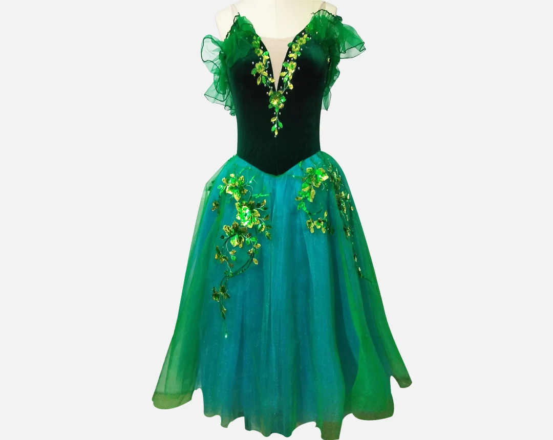 

Girls' adult dress professional green classic professional tulle ballet dress ankle length ballet dress custom dress